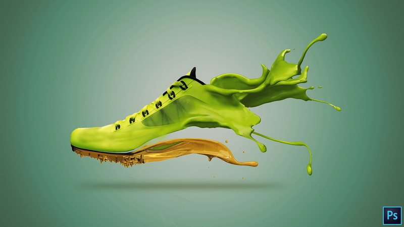 mid-air, nike, freshness, animal themes, cleats, green background, digital art, motion, animal, nature, studio shot, indoors, 1080P, no people, photo manipulation