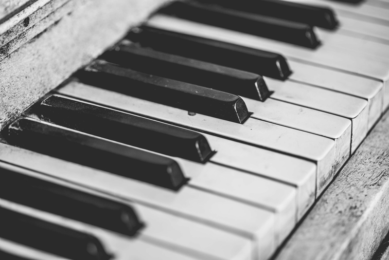 high angle view, jazz, technology, song, harmony, keyboard, dirty, classic, ivory, arts culture and entertainment, no people, musical equipment, 4K, black and white