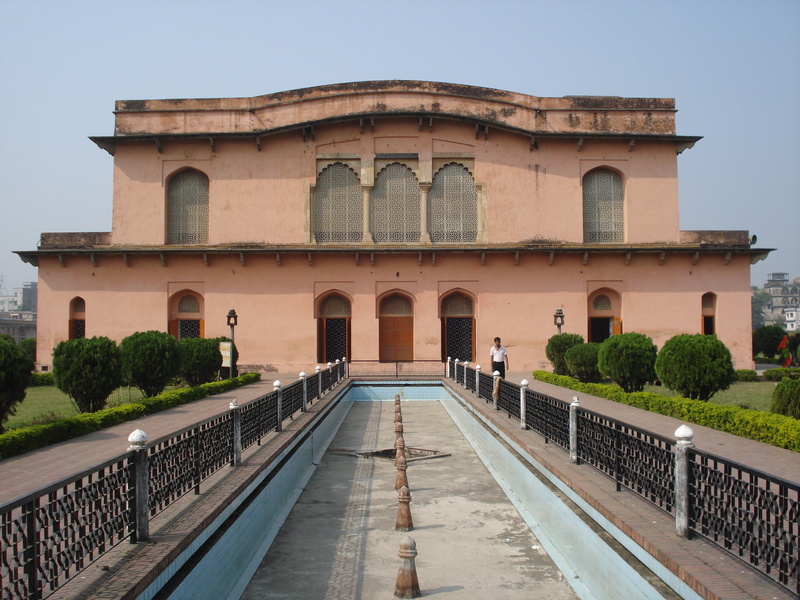 clear sky, religion, building, architecture, no people, 17th century mughal fort, built structure, the past, lalbagh fort, water, dhaka, 2K, tree, sky