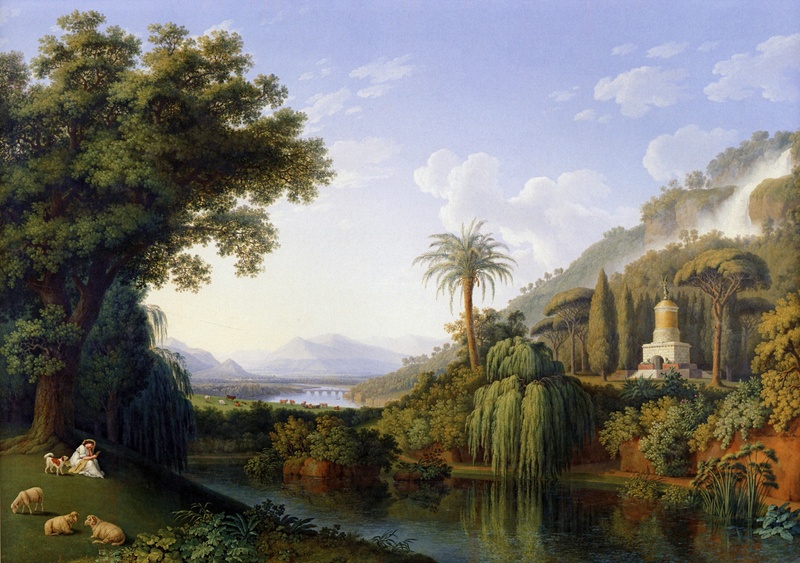 sky, scenics - nature, idyllic, non-urban scene, countryside, water, beauty in nature, reflection, reflections, stream, oil on canvas, outside, dog, no people