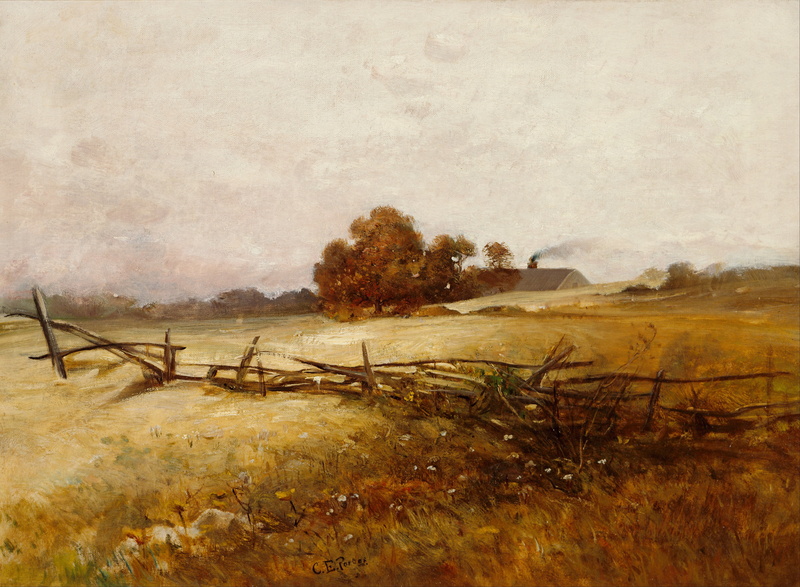 environment, day, artistic, plant, sky, fence, clouds, oil on canvas, tranquil scene, country, non-urban scene, outdoors, scenics - nature, fall, painting