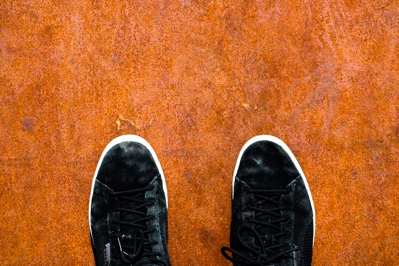 close-up, low section, one person, standing, day, shoelace, directly above, red, old, led, feet, pair, human leg, unrecognizable person, body part, high angle view