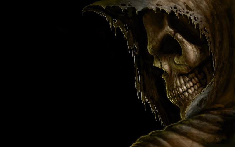 grim, scary, creepy, teeth, dark, skull, black, eyes, evil, spooky, hood, 1080P, death, reaper, halloween