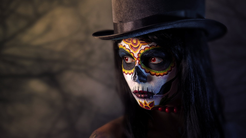 women, creepy, red eyes, makeup, 1080P