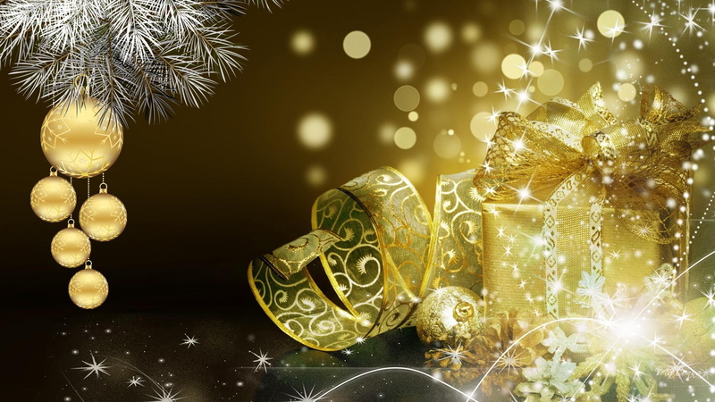 christmas, ribbon, feliz navidad, tree, frost, balls, spruce, soph, 1080P, sparkle, gold, luxurious, present, gift
