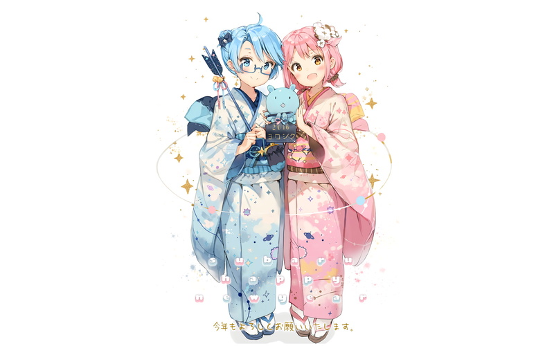 Houkago no Pleiades, people, anime girls, women, studio shot, portrait, looking at camera, adult, Subaru (Houkago no Pleiades), kimono, white background