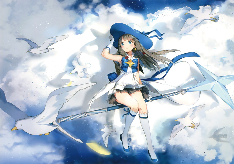flying, women, front view, celebration, beautiful woman, cloud - sky, human representation, houkago no pleiades, nature, digital composite, real people