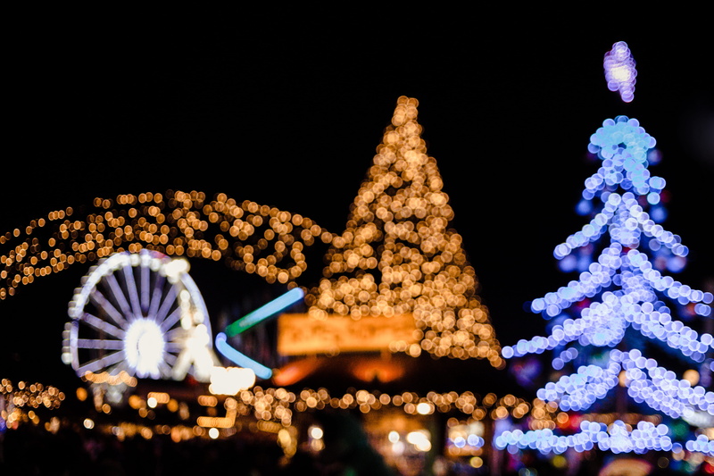 no people, building exterior, urban, christmas decor, christmas tree, arts culture and entertainment, plant, seasons greetings, night, crowd, lighting