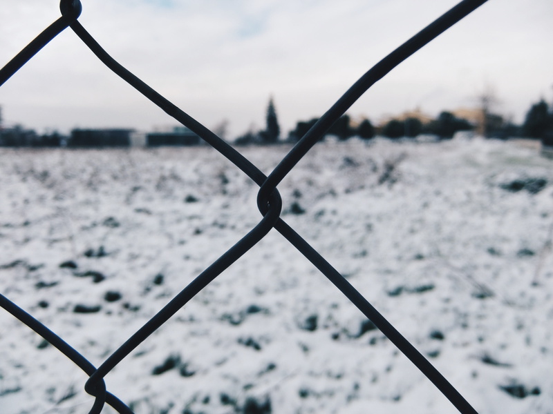 boundary, barrier, water, security, utility pole, handrail, railing, nature, blur, snow, outdoors, winter, 4K, grille, metal, chain, protection, chainlink fence