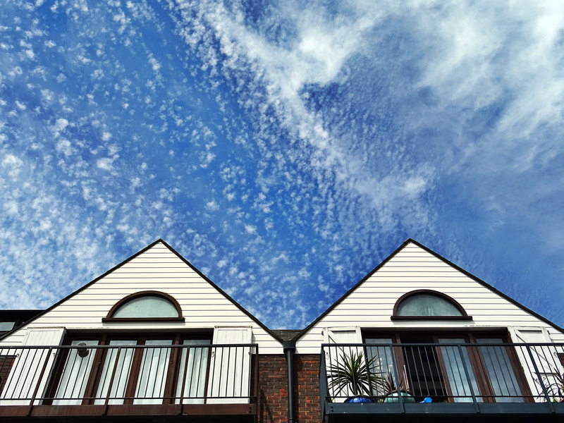 nature, glass - material, day, window, perspective, blue, home, low angle view, daylight, triangle shape, building, winter, outdoors, 5K, cloud - sky