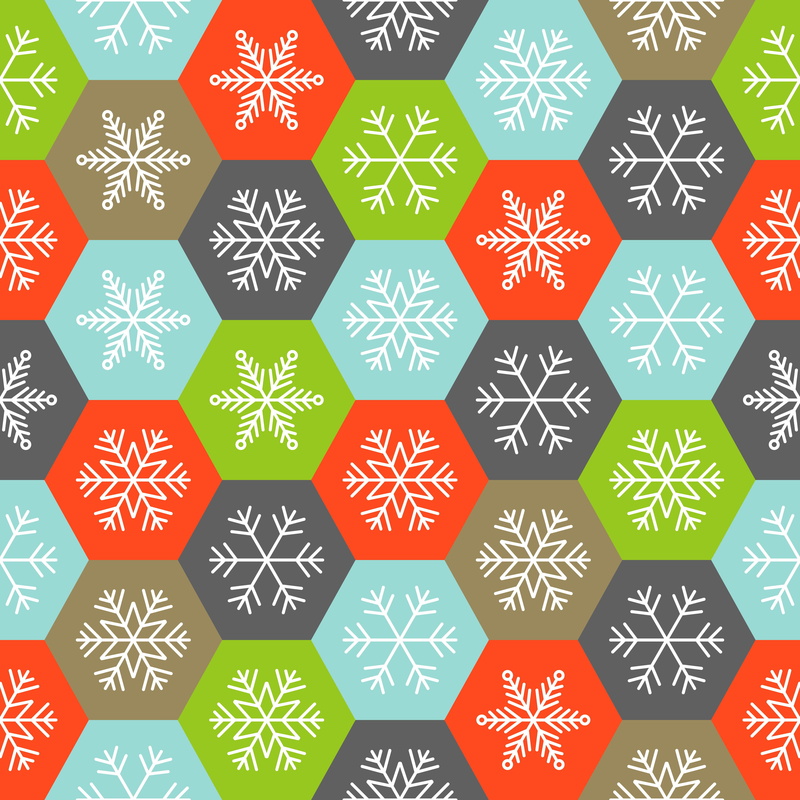 snowflakes, hexagons, winter, colorful, background, 4K, Christmas