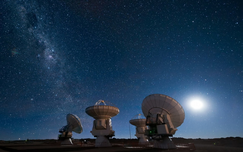 Galaxy, 1080P, technology, Sky, star - space, satellite, Radar, Telescope, astronomy telescope, Milky Way, Man Made, built structure, global communications