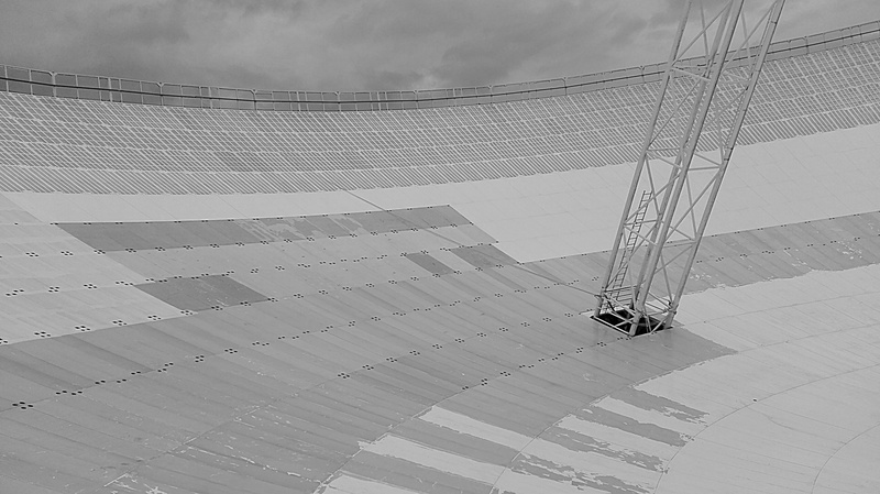 low angle view, construction industry, Effelsberg, connection, landscape, Space, construction equipment, day, Radio Telescopes, power supply, outdoors