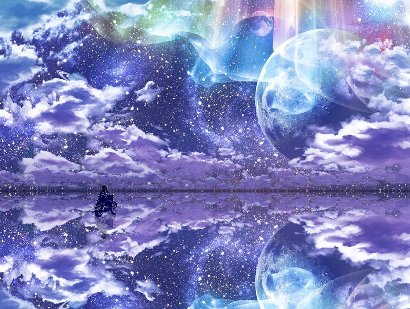 aurorae, clouds, nature, lake, tranquility, motorcycle, space, 480P, no people, sky, digital composite, cloud - sky, reflection, scenics - nature, beauty in nature