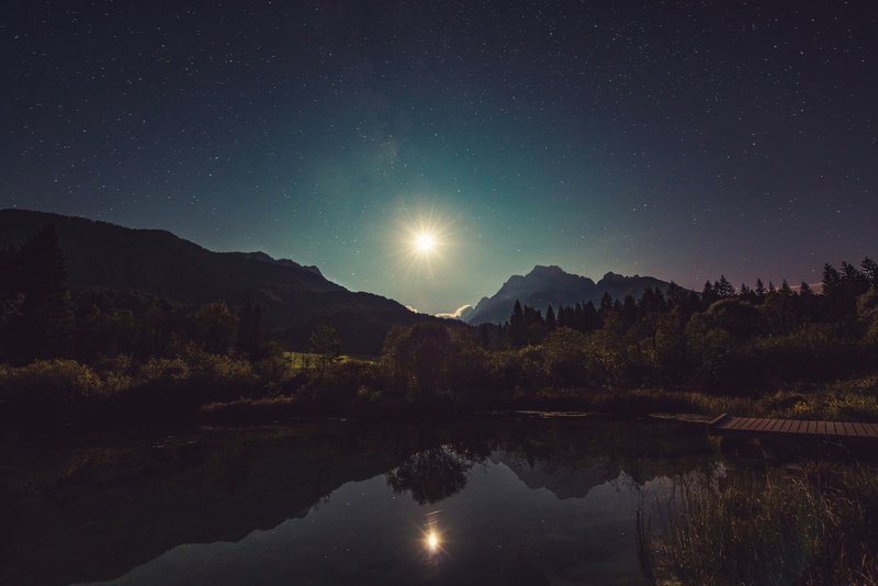 1080P, trees, star Trail, mountain Peak, nebula, scenics, forest, fall, light - Natural Phenomenon, outdoors, brown, star - Space, beauty In Nature, reflection