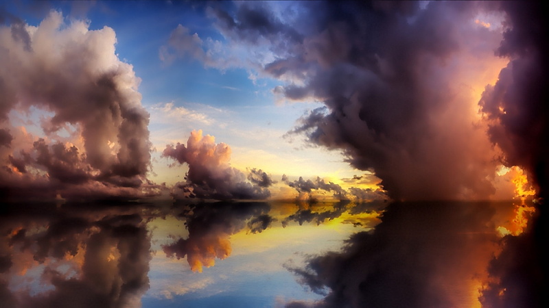awe, orange Color, lake, beauty In Nature, sunrise - Dawn, elements, vibrant Color, blue, multi Colored, 1080P, twilight, heaven, idyllic, sunlight