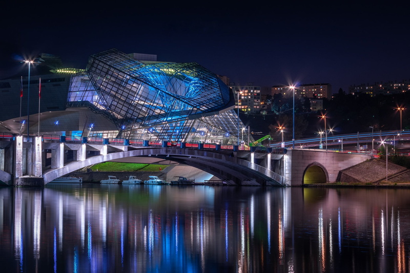 France, Lyon, Museum merger, night, lights, 1080P