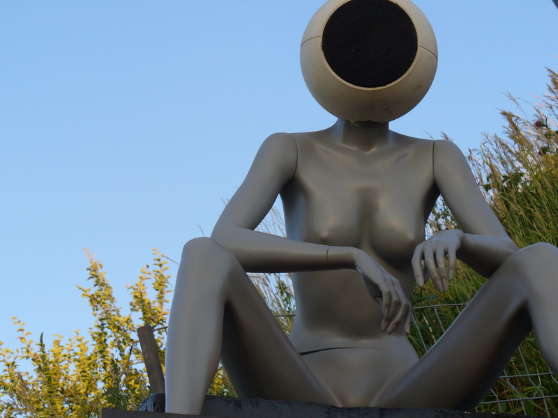 Statue, low angle view, sky, plant, blue, no people, Sculpture, art and craft, nature, growth, day, Merger, sitting, land, outdoors, sunlight, clear sky