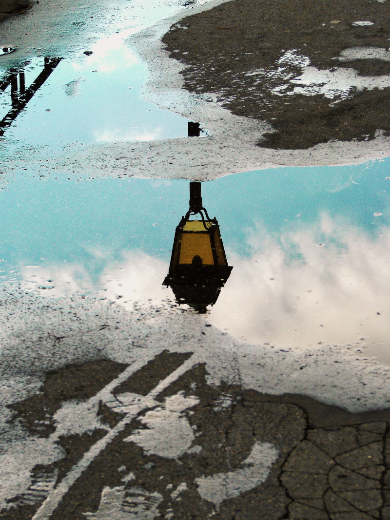 mirror, photography, outdoors, puddle, city, street, no people, day, water, ocean, direction, beauty in nature, high angle view, tranquility, winter, guidance