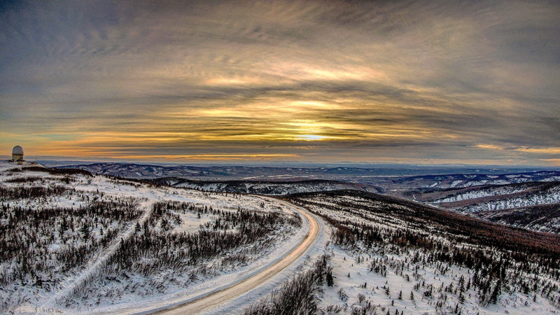 fairbanks, landscape, sunset, nature, dramatic sky, drones, murphy dome, outdoors, environment, winter, mountain, non-urban scene, cloud - sky, transportation