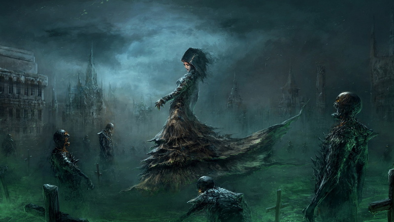 artwork, 1080P, zombies, cemetery, skeleton, creepy, grave, fantasy art, skull, dark, women, Chris Cold, death, digital art, cross