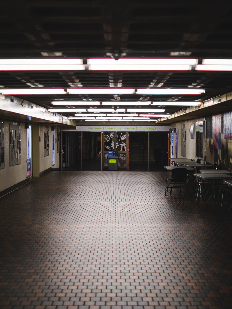 incidental people, illuminated, built structure, tiled floor, 5K, university of saskatchewan, empty, absence, the way forward, canada, subway, direction