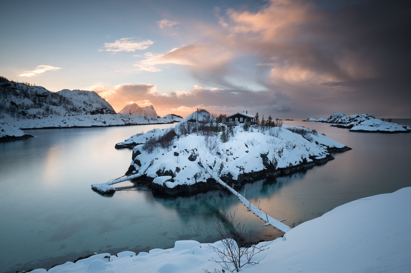 Troms County, bridge, Hamn, 1080P, winter, Norway, island