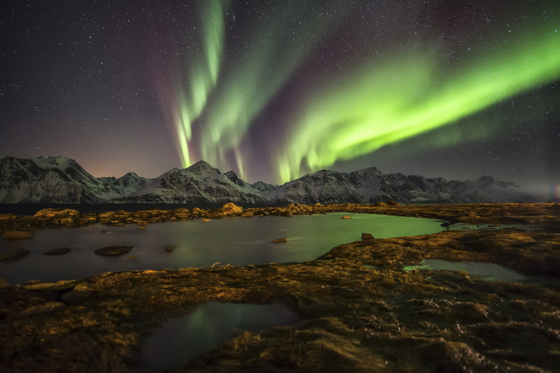 space, star - Space, light, aurora Polaris, 1080P, dark, backgrounds, green, landscape, long Exposure, rock - Object, science, northern lights, north