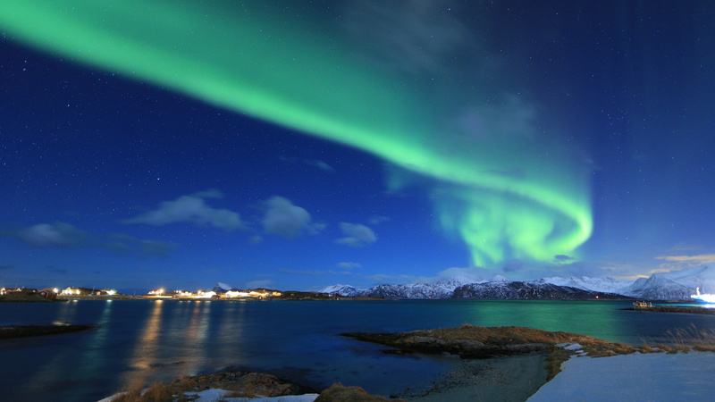 aurora, lake, Norway, 5K, green, northern lights, 5k, winter
