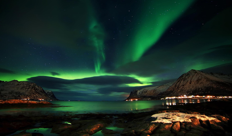 nature, seascape, snow, Lofoten Island, dusk, aurora, no People, aurora Borealis, landscape, island, night, scenics, natural phenomenon, tranquil Scene