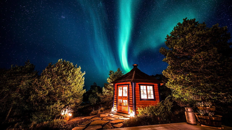 starry, architecture, tree, illuminated, growth, stars, house, night sky, night, no people, north lights, building exterior, building, scenics - nature