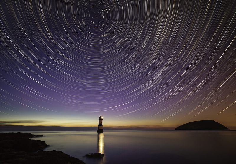 night, astrophotography, lighthouse, Anglesey, star trails, body of water, aurora, body, night  sky, Black Point, northern lights, puffin island, landscape