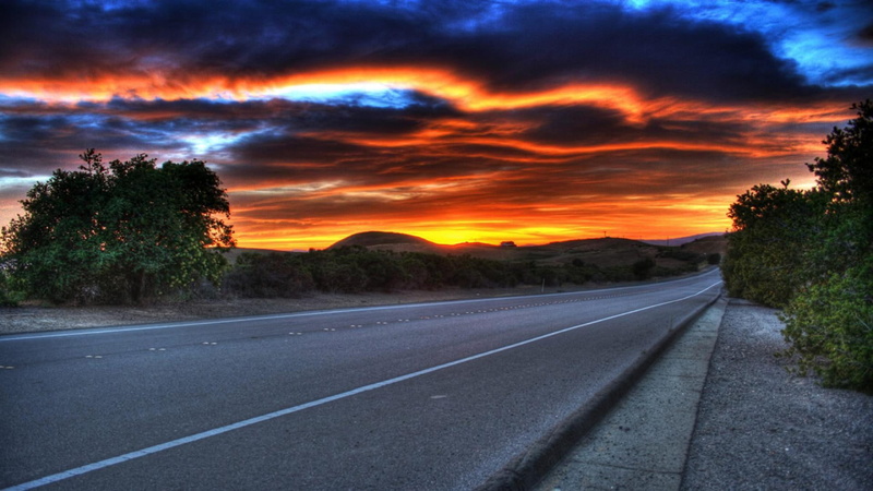 highway, nature and landscapes, beautiful, 1080P, sunset, clouds, lanscape, hdr, trees