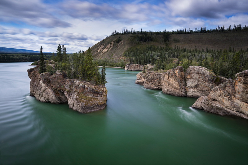 The Yukon River, rocks, Canada, Yukon River, 1080P, island, river, Yukon, trees
