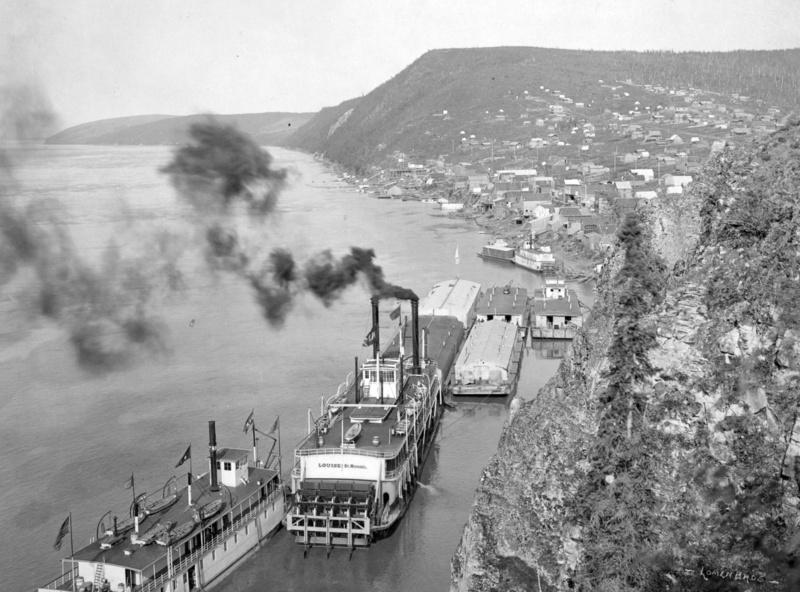 Ruby, Yukon River, nature, land, public domain, sea, day, smoke - physical structure, vintage, industry, freight transportation, yukon, river, mountain