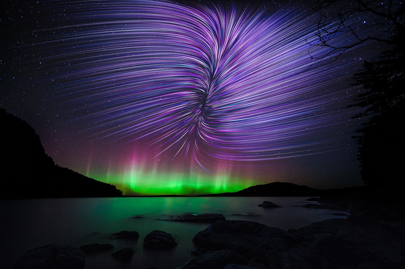 sea, Northern lights, water, motion, reflection, night, star - space, purple, scenics - nature, lights, beauty in nature, Mount Kineo, 1080P, Moosehead Lake