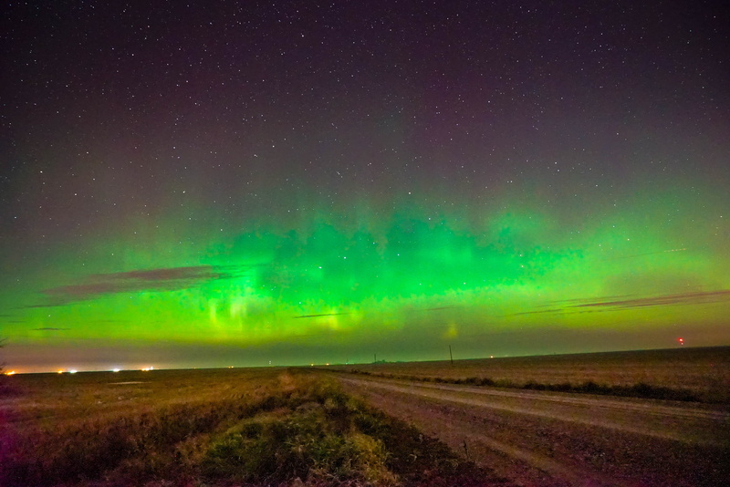 regina, beauty in nature, idyllic, sky, road, tranquility, 4K, star - space, northern lights, green color, landscape, astronomy, scenics - nature, space