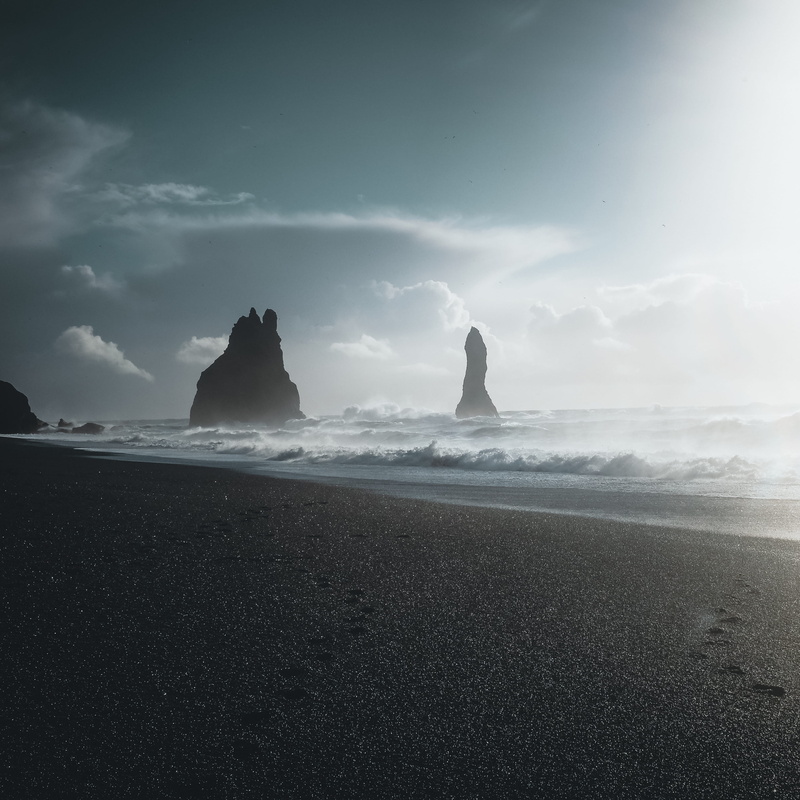idyllic, no people, beauty in nature, tranquil scene, tranquility, cloud - sky, sky, beach, blackbeach, land, 2K, winter, day, northernlight, sea, iceland