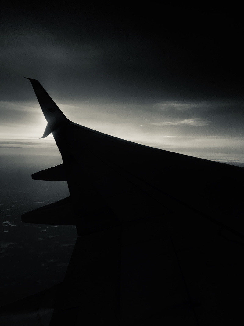 outdoors, sunset, wing, noir, airplane, water, plane, side view, fly, sky, day, mode of transportation, 4K, sea, nature, silhouette, russia, human body part