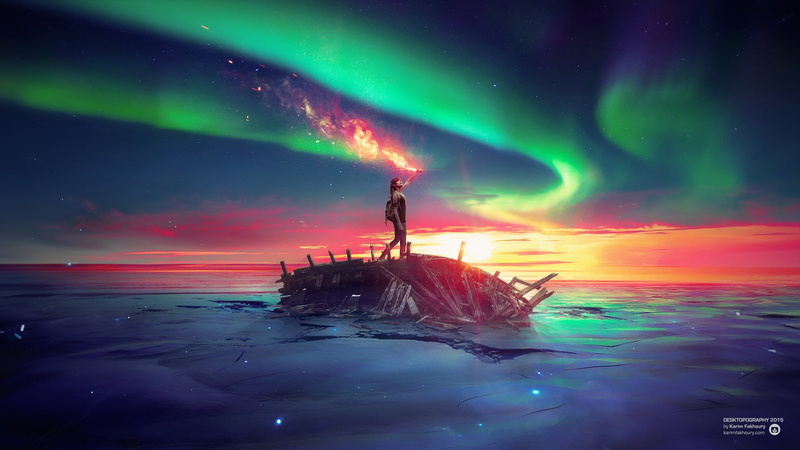 one person, beauty in nature, cloud - sky, illuminated, space and astronomy, 1080P, game, sky, green color, aurorae, astronomy, standing, scenics - nature
