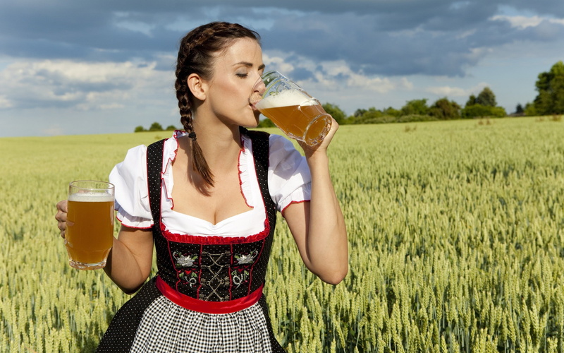 beers, cleavage, 2K, nature, fields, x, hd, women, country, art, dirndl