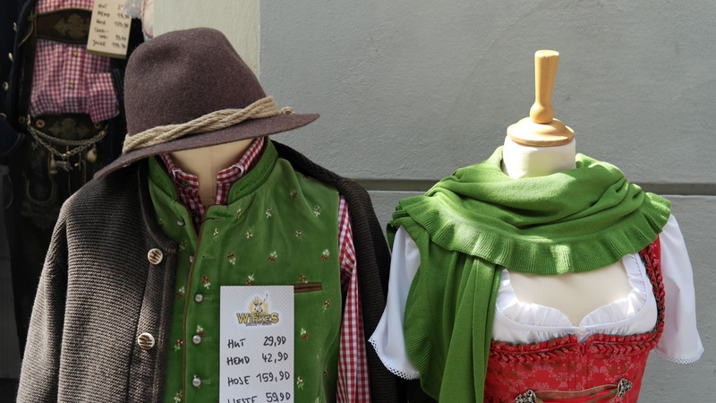 for sale, Customs, human representation, dirndl, Costume, trachtenhut, warm clothing, green color, day, scarf, outdoors, indoors, decoration, bavaria, retail