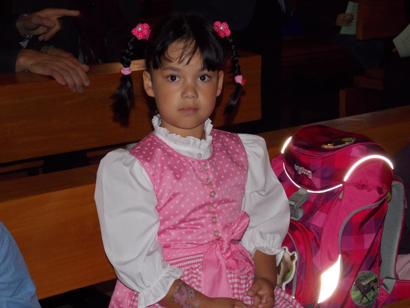 leisure activity, three quarter length, innocence, real people, children only, women, First Day Of School, small, sweet, pink color, childhood, lifestyles