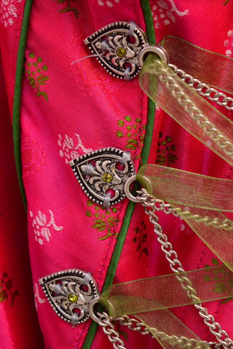 history, close-up, dirndl, floral pattern, red, silver colored, dirndl fabric, expense, pattern, 5K, satin, indoors, traditional clothing, bavaria, clothing