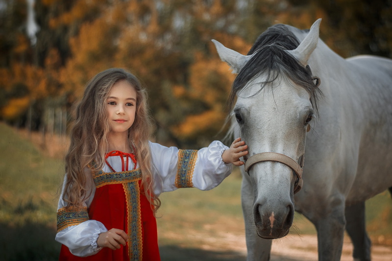girl, mood, sundress, long hair, horse, 1080P