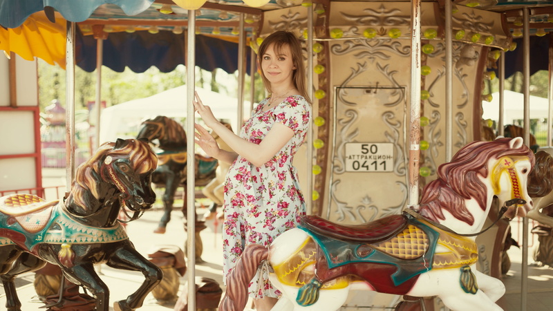 front view, amusement Park, representation, livestock, domestic, girls, outdoors, dress, domestic animals, mom, standing, park, beauty, merry-Go-Round