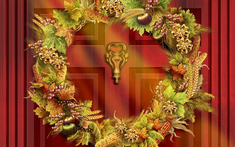 wreath, print, thanksgiving, brown, 1080P, door, holidays, 1920x1200, fruit, green