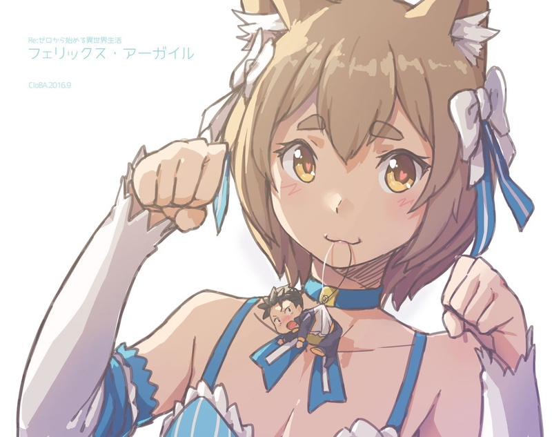 angel, smiling, lifestyles, indoors, one person, front view, 480P, Re:Zero Kara Hajimeru Isekai Seikatsu, cat boy, Argail Felix, close-up, white background