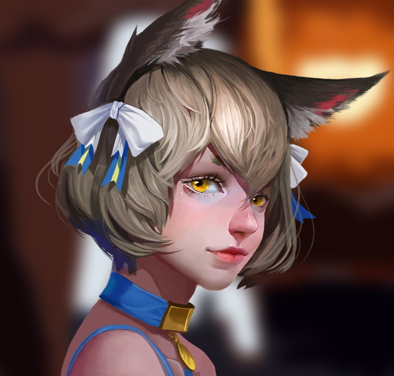 paint, beauty, digital, body part, female, make-up, human face, fantasy art, portrait, headshot, one person, young adult, 720P, animal ears