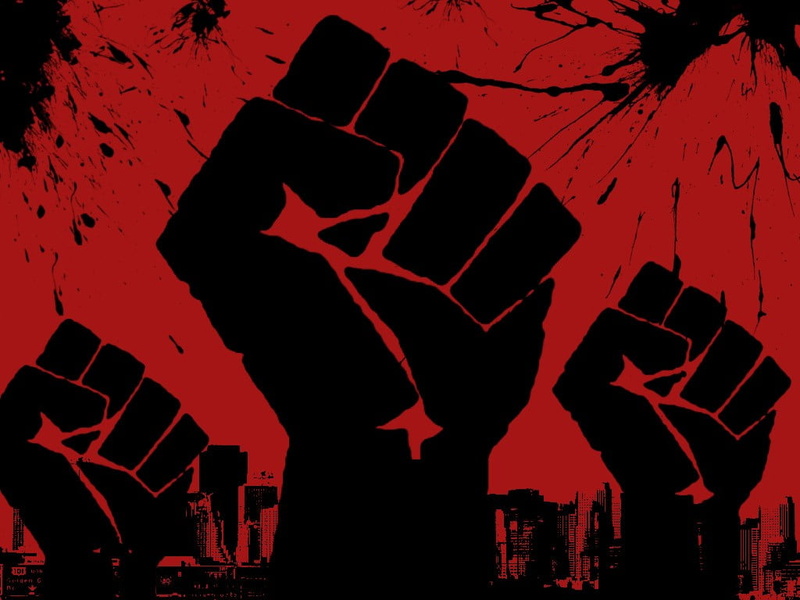 hand, fist, communication, human body part, 480P, architecture, adult, Raised Fist, city, silhouette, finger, three, men, nightlife, text, night, red
